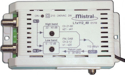 Mistral L1x112 Line Amplifier Satellite VHF-UHF 40dB 1 output with LTE 5G filter 0242