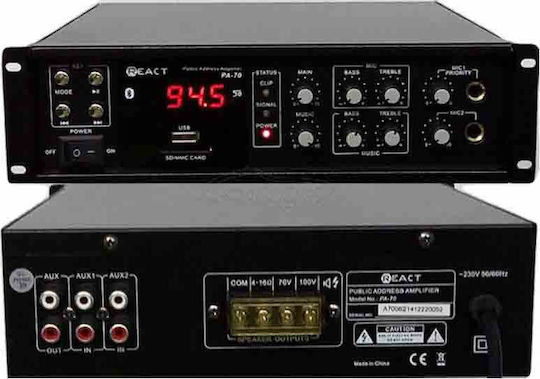 REACT PA-90 Integrated PA Amplifier 4 Channels 90W/8Ω 90W/100V Equipped with USB/FM Black