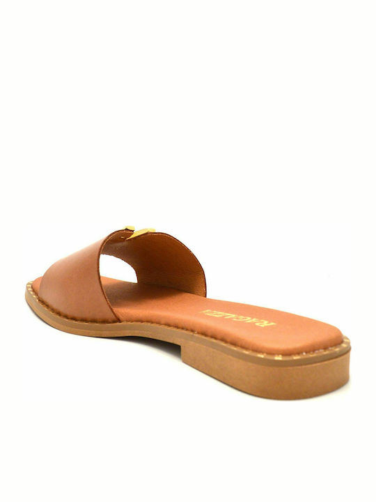 Leather Women's Flat Sandals in Tabac Brown Color