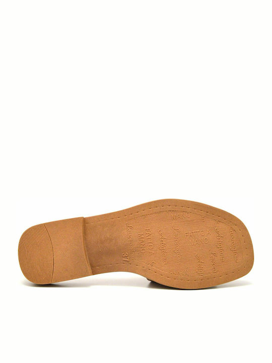 Leather Women's Flat Sandals in Tabac Brown Color