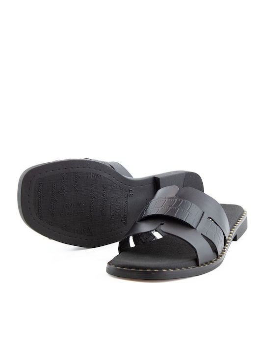 Leather Women's Flat Sandals in Black Color