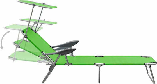 vidaXL Foldable Steel Beach Sunbed Green with Shader 188x71x27cm