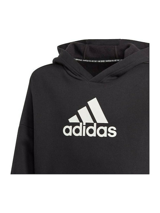Fleece Παιδικό Φούτερ με Κουκούλα και Τσέπες Μαύρο Badge of Sport