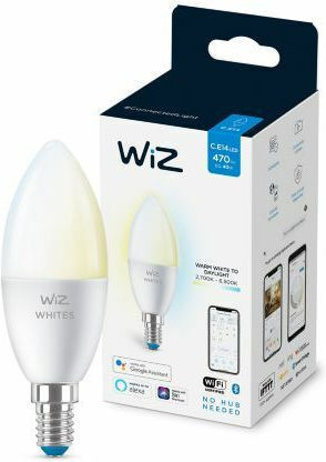 WiZ Smart Lampe LED 4.9W für Fassung E14 und Form C37 Einstellbar Weiß 470lm Dimmbar