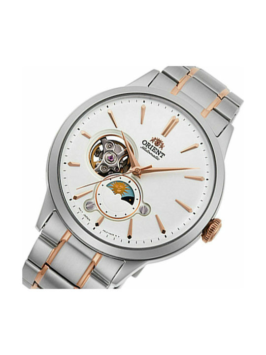 Orient Sun Moon Watch Chronograph Automatic with Silver Metal Bracelet