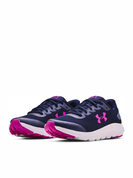 UA GS Surge 2 Kids Sports Shoes Running with Laces Navy Blue