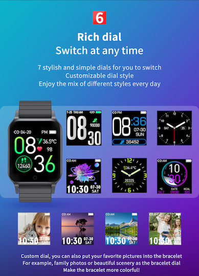 Lemfo T96 Smartwatch με Παλμογράφο (Μαύρο)