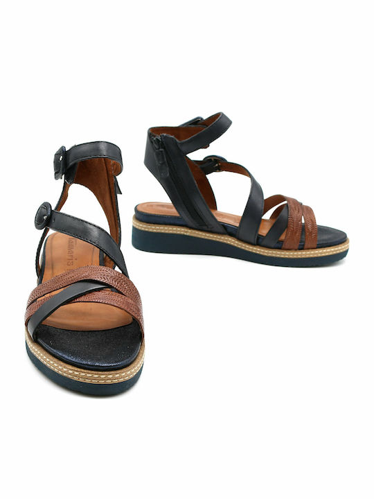 Women's Leather Ankle Strap Platforms Navy Blue