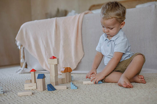 Plan Toys Cuburi De Construit Colorate Din Lemn Pentru 3+ Ani 30 Bucăți