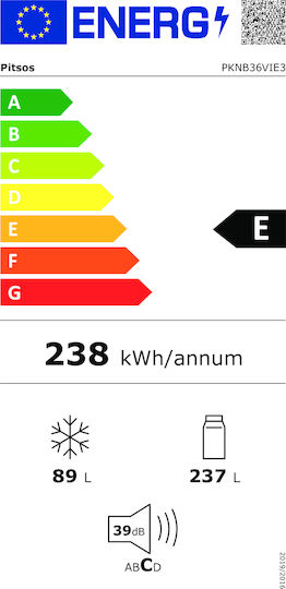 Pitsos Ψυγειοκαταψύκτης 326lt Total NoFrost Υ186xΠ60xΒ66εκ. Inox PKNB36VIE3
