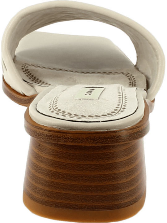 Mules with Chunky High Heel in Beige Color