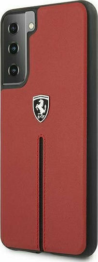 Ferrari Off Track Leather Nylon Stripe Umschlag Rückseite Kunststoff Rot (Galaxy S21 5G)
