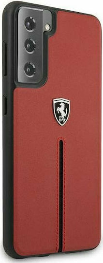 Ferrari Off Track Leather Nylon Stripe Umschlag Rückseite Kunststoff Rot (Galaxy S21 5G)