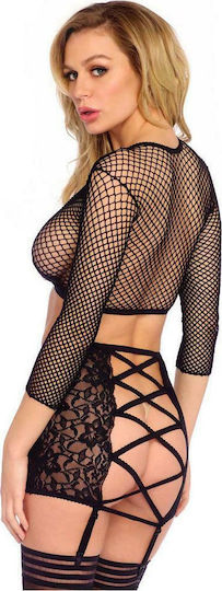 Leg Avenue 86300 Crop Top, String & Garter Skirt Black Black