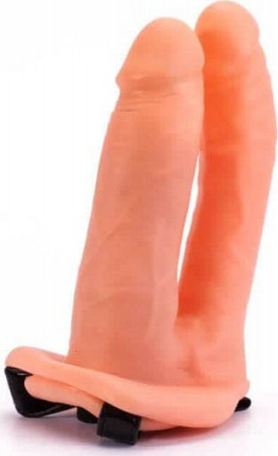 Lovetoy Unisex Hollow Strap On Harness με Διπλό Dildo στο χρώμα του δέρματος