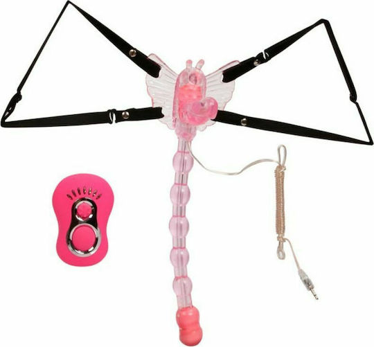 Baile Butterfly Strap-on Harness with Double Dildo 19.5cm and Vibration in Pink Color