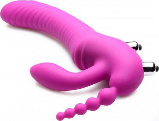 Strap U Regal Rider Strap On Vibrator Strapless Strap On με Τριπλό Dildo 22cm και Δόνηση σε Μωβ Χρώμα