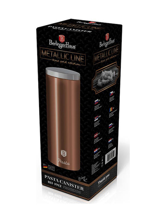 Berlinger Haus Metallic Line Κουτί Ζυμαρικών με Καπάκι από Ανοξείδωτο Ατσάλι Rose Gold Collection 9.5x9.5x30cm