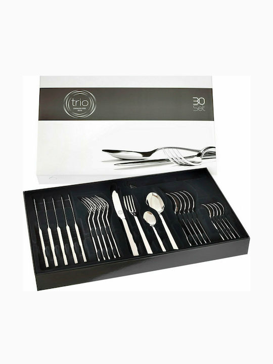 Cryspo Trio 30-Piece Stainless Steel 18/10 Silver Cutlery Set Berlin