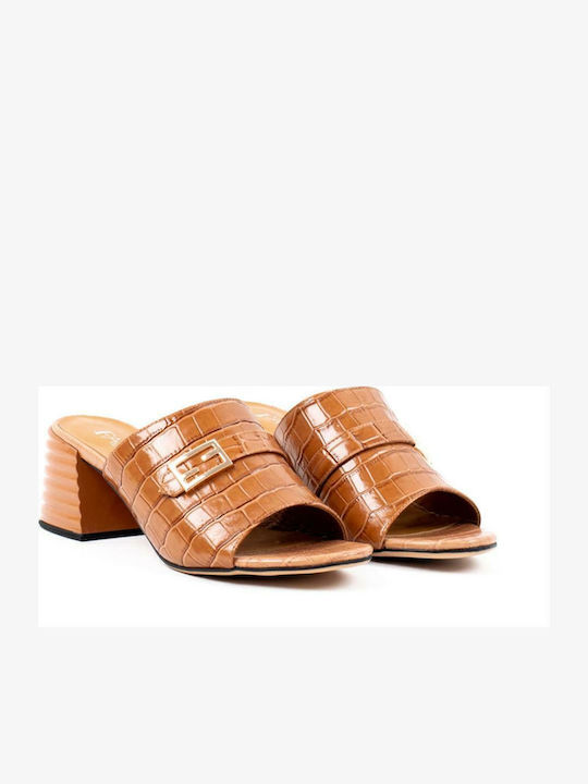Foxy Mules με Χοντρό Χαμηλό Τακούνι σε Καφέ Χρώμα