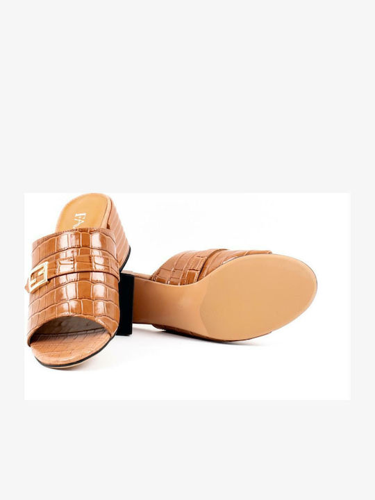 Foxy Mules με Χοντρό Χαμηλό Τακούνι σε Καφέ Χρώμα