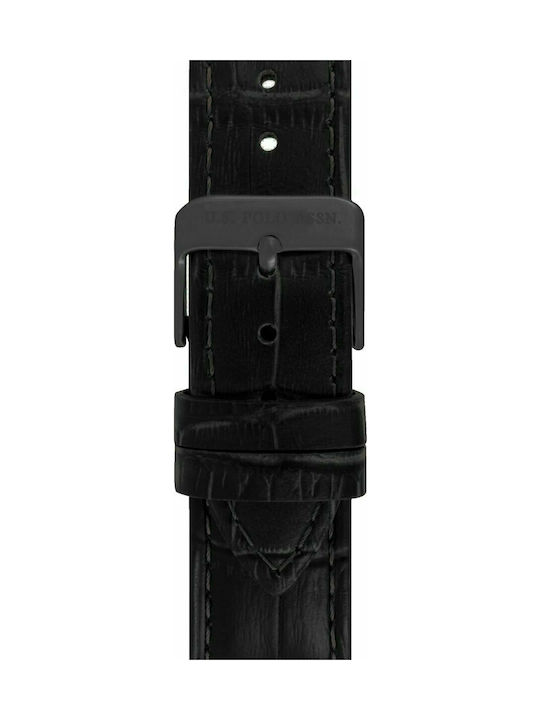 U.S. Polo Assn. Watch Battery with Black Leather Strap