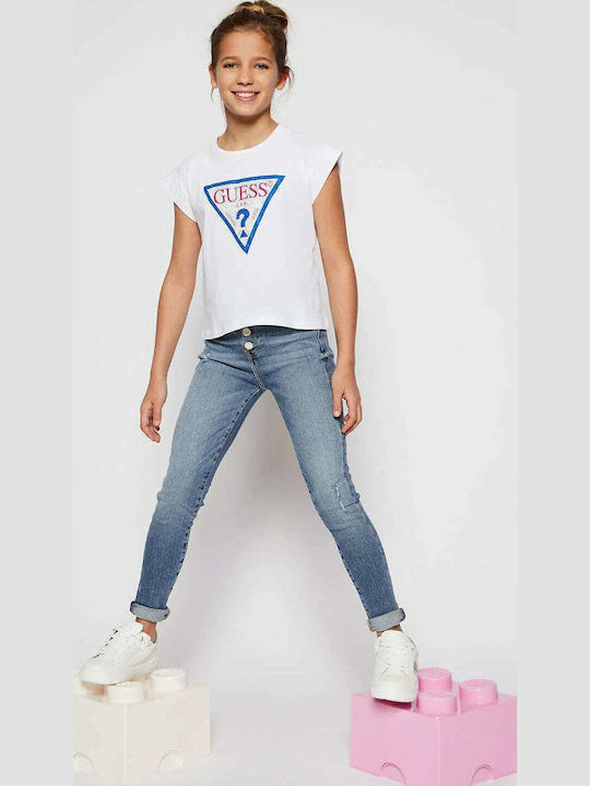 Kinder-Crop-Top Kurzarm Weiß