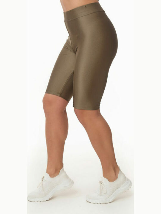 Women's Bike Training Legging Shiny & High Waisted Khaki