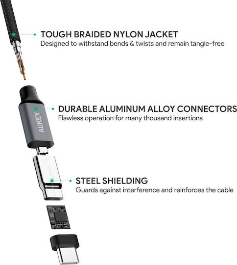 Aukey Braided USB 2.0 Cable USB-C male - USB-C Μαύρο 1m CB-CD5