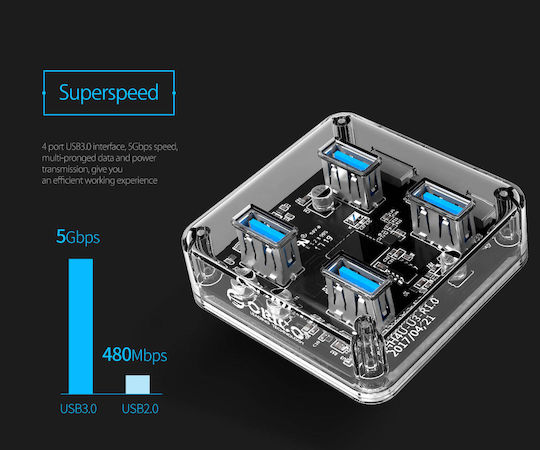 Orico MH4U-U3 Hub 4 Ports USB 3.0 with USB-A Connection White