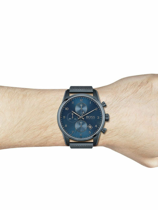Boss Skymaster Men's Watch 44mm Chronograph Battery with Blue Metal Bracelet