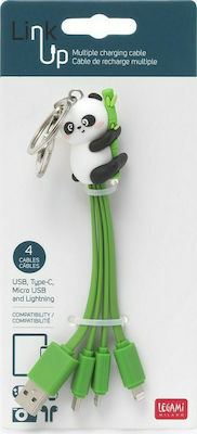Legami Milano Keychain USB to Lightning / Type-C / micro USB Cable Πράσινο 0.08m (Panda)