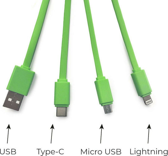 Legami Milano Link Up Keychain USB to Lightning / Type-C / micro USB 0.08m 1.8A Cable Green (UCC0005)