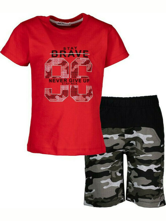 Nek Kids Wear Kids Set with Shorts Summer 2pcs Red 42121