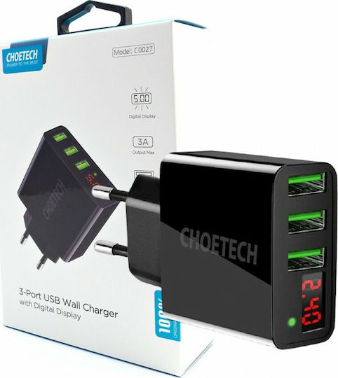 Choetech Încărcător Fără Cablu cu 3 Porturi USB-A Negruς (C0027)