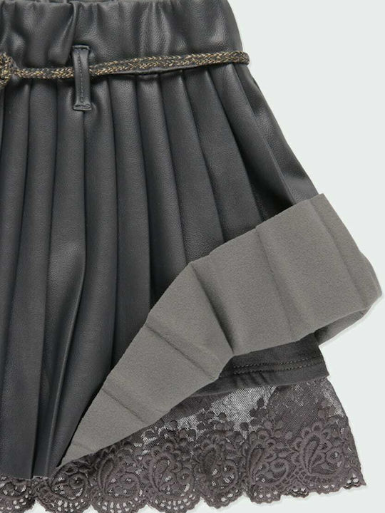 Kids' Leather Pleated Skirt Gray