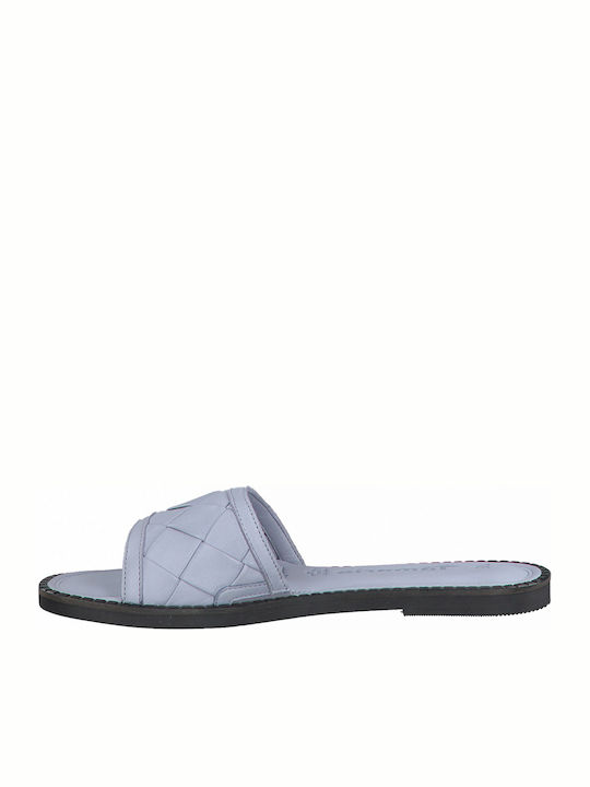 Leather Women's Flat Sandals in Light Blue Color