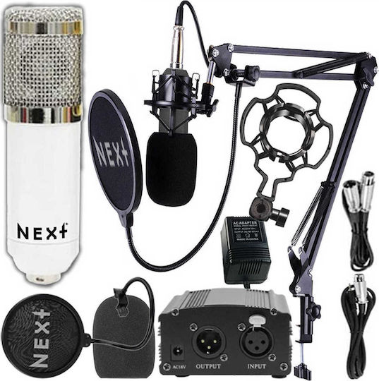 Next Phantom Power Kit Set Condenser Microphone Shock Mounted for Vocals in White Color