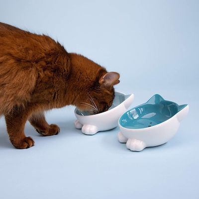 Navaris Cat Bowls with Ears Ceramic Cat Bowl for Food & Water Blue 2τμχ