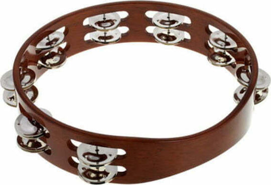 Meinl Traditional Steel Jingles Brown Wooden Handheld Tambourine Jingles in Double Row