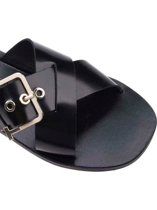 Joseei Leather Women's Flat Sandals in Black Color