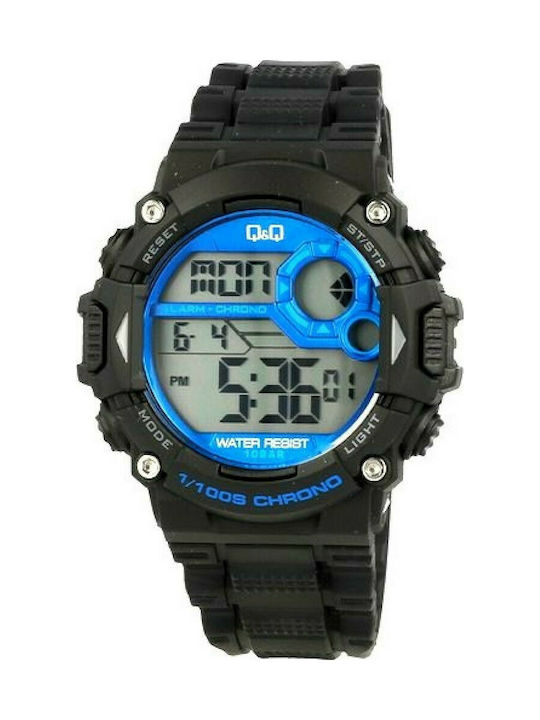 Q&Q Digital Watch Battery with Black Rubber Strap M146J801Y