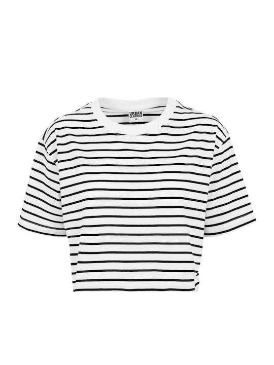 Women's Summer Crop Top Cotton Short Sleeve Striped White