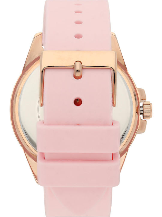Guess Γυναικείο Ρολόι 40mm Χρονογράφος Μπαταρίας με Ροζ Καουτσούκ Λουράκι