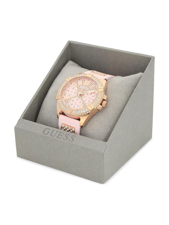 Guess Γυναικείο Ρολόι 40mm Χρονογράφος Μπαταρίας με Ροζ Καουτσούκ Λουράκι