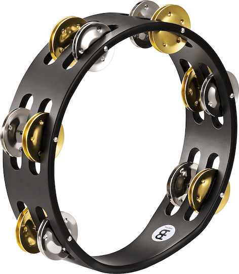 Meinl Compact Schwarz Hölzernes Handtamburin mit doppelter Reihe von Zils