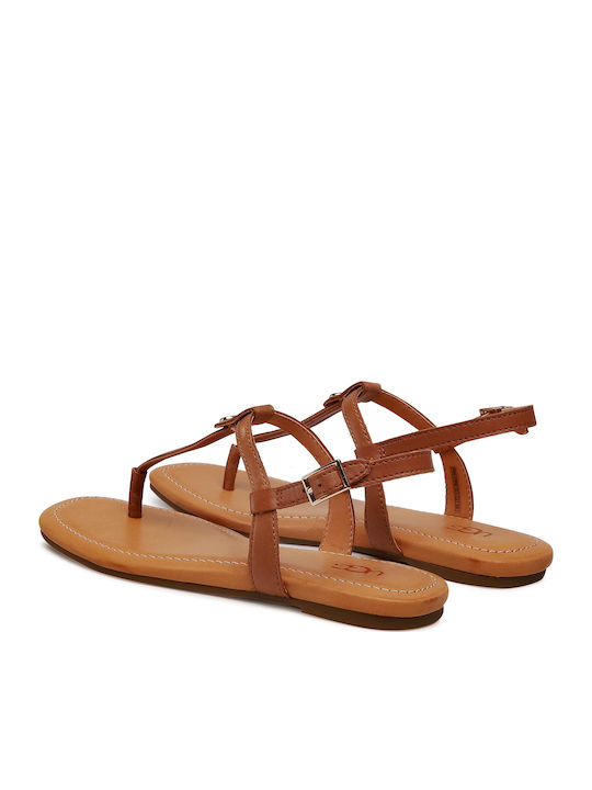 Madeena 1119759 Leather Women's Flat Sandals with Strap in Tabac Brown Color