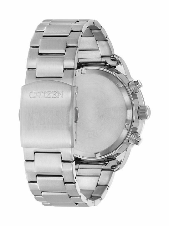 Citizen Ανδρικό Ρολόι 44mm Χρονογράφος Eco - Drive με Ασημί Μεταλλικό Μπρασελέ