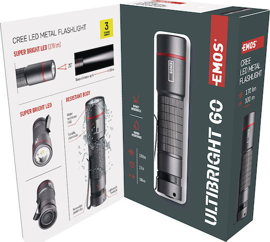 Emos Taschenlampe LED IP65 mit maximaler Helligkeit 170lm Ultibright 60 Grau