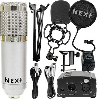 Next Condenser (Large Diaphragm) XLR Microphone Phantom Power Kit Shock Mounted/Clip On Mounting Voice in Silver Color